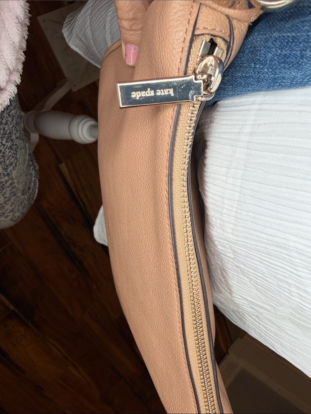 Kate Spade EUC tan pebble leather Crossbody bag W/ canvas adj stripe strap - Picture 11 of 16